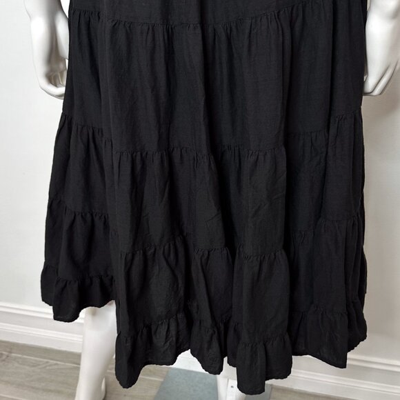 Paige Samosa Ribbed Knit Mixed Media Tiered A-Line Midi Dress in Black Size S - Picture 13 of 15